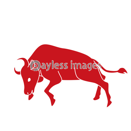 威勢よく勇ましい横向きの牛の判子風イラスト ストックフォトの定額制ペイレスイメージズ