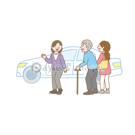 車に乗る高齢者とケアマネージャーのイラスト ストックフォトの定額制ペイレスイメージズ