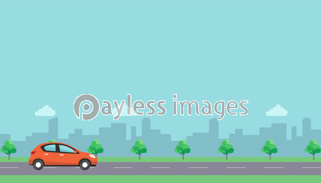 イラスト素材 建物を背景に走る車 商用利用可能な写真素材 イラスト素材ならストックフォトの定額制ペイレスイメージズ