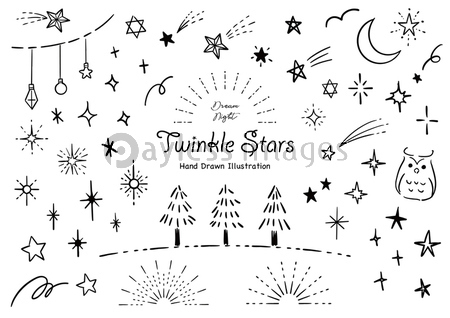 おしゃれな星の手描きイラストセット ペン画 ストックフォトの定額制ペイレスイメージズ
