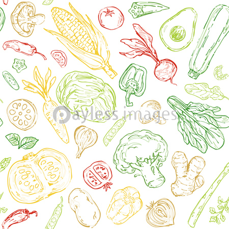おしゃれな野菜スケッチのシームレスパターンイラスト ストックフォトの定額制ペイレスイメージズ