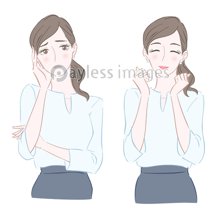 悩む女性と喜ぶ女性のイラスト 商用利用可能な写真素材 イラスト素材ならストックフォトの定額制ペイレスイメージズ