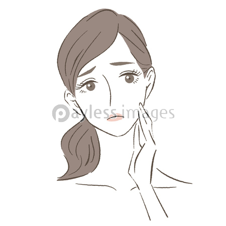 頬に手を当てて困っている女性のイラスト ストックフォトの定額制ペイレスイメージズ