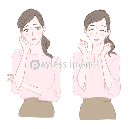 悩む女性とガッツポーズをする笑顔の女性のイラスト 商用利用可能な写真素材 イラスト素材ならストックフォトの定額制ペイレスイメージズ
