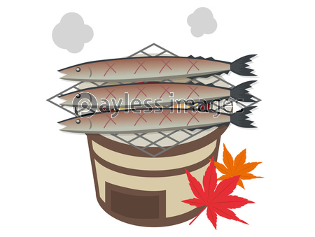 七輪で秋の秋刀魚を焼くイラスト 商用利用可能な写真素材 イラスト素材ならストックフォトの定額制ペイレスイメージズ