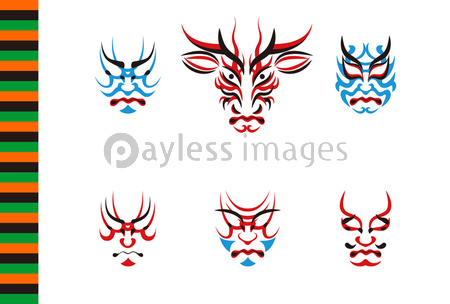 年賀状 ウシの顔のデザイン 日本の伝統芸能 歌舞伎の顔のメイク 隈取り イラスト セット ベクター 商用利用可能な写真素材 イラスト素材 ならストックフォトの定額制ペイレスイメージズ