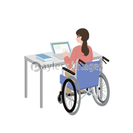 車いすで働く女性 イラスト 車椅子の女性 パソコン 商用利用可能な写真素材 イラスト素材ならストックフォトの定額制ペイレスイメージズ