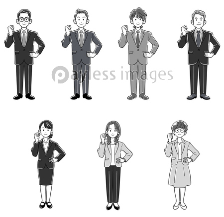 ガッツポーズするビジネスマンとビジネスウーマンの全身のイラストセット 商用利用可能な写真素材 イラスト素材 ならストックフォトの定額制ペイレスイメージズ