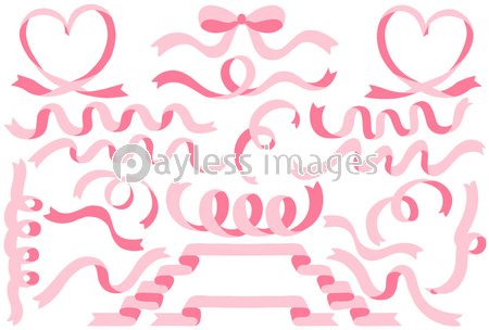 ピンク色のリボンのイラストセット パステルカラー 商用利用可能な写真素材 イラスト素材ならストックフォトの定額制ペイレスイメージズ