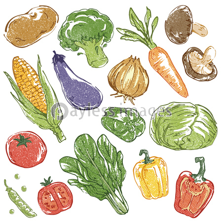 レトロな野菜の手描きイラストセット 商用利用可能な写真素材 イラスト素材ならストックフォトの定額制ペイレスイメージズ