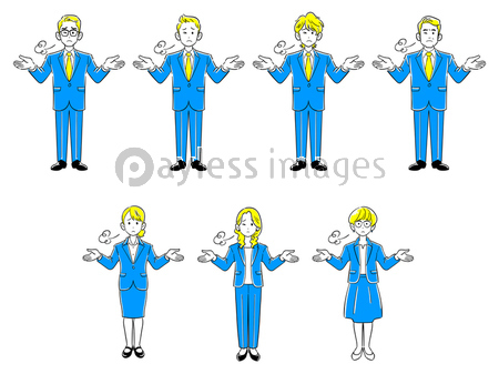 両手を広げてため息をつくビジネスマンとビジネスウーマンの全身のイラストセット 商用利用可能な写真素材 イラスト 素材ならストックフォトの定額制ペイレスイメージズ