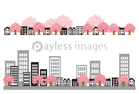 街並み 桜 さくら 背景 フッター - ストックフォトの定額制ペイレス