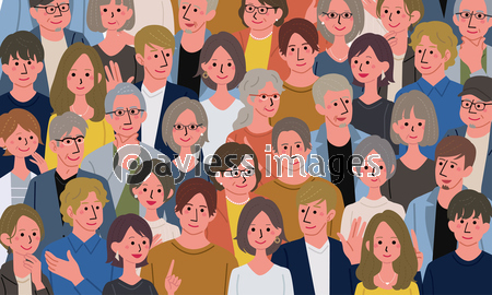 いろいろな世代の女性 バナー 大人数 イラスト 商用利用可能な写真素材 イラスト素材ならストックフォトの定額制ペイレスイメージズ