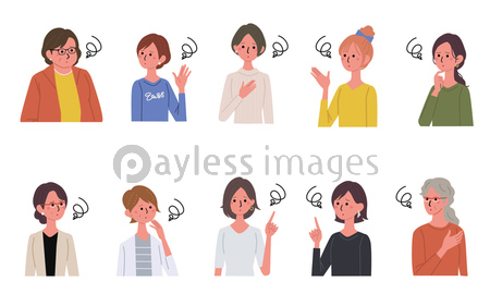 考える人々のイラスト 複数の女性 イラスト セット 商用利用可能な写真素材 イラスト素材ならストックフォトの定額制ペイレスイメージズ