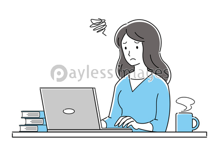 テレワーク オンライン授業 トラブル パソコンを操作する 困った表情の若い女性 商用利用可能な写真素材 イラスト素材ならストックフォトの定額制ペイレスイメージズ