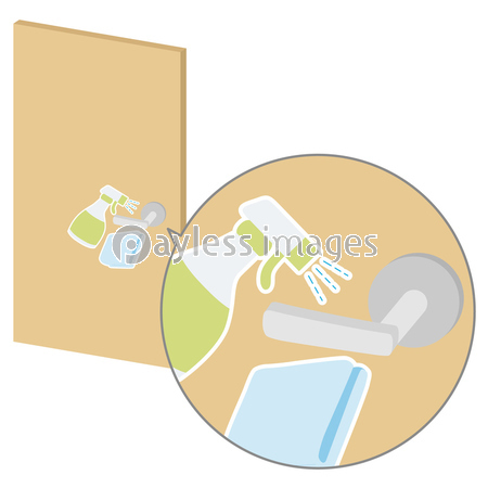 ドアノブをスプレーで消毒するイラスト ストックフォトの定額制ペイレスイメージズ