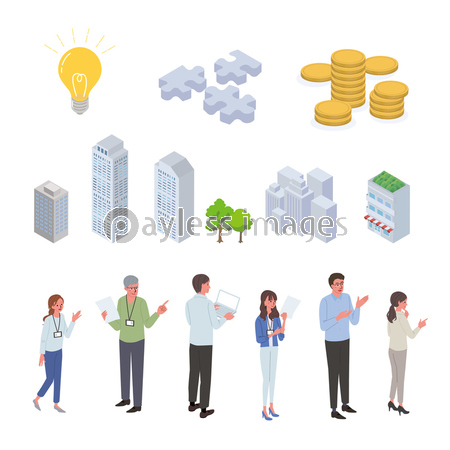 ビジネスイメージ 人物と街並み イラスト アイソメトリック 商用利用可能な写真素材 イラスト素材ならストックフォトの定額制ペイレスイメージズ