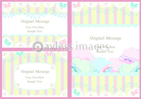 雲とリボンの装飾のフレーム ラベル タグ はがき 招待状テンプレートのセットのベクターイラスト 商用利用可能な写真素材 イラスト素材ならストックフォトの定額制ペイレスイメージズ