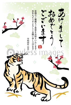 22年 年賀状 寅年 墨絵 手書きイラスト 商用利用可能な写真素材 イラスト素材ならストックフォトの定額制ペイレスイメージズ