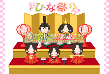 ひな祭りイラスト/おひな様 五人飾り 文字無 - 商用利用可能な写真素材