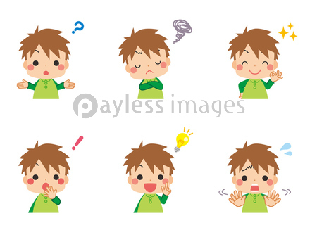 考え事をしている可愛い小さな男の子のイラスト セット 商用利用可能な写真素材 イラスト素材ならストックフォトの定額制ペイレスイメージズ
