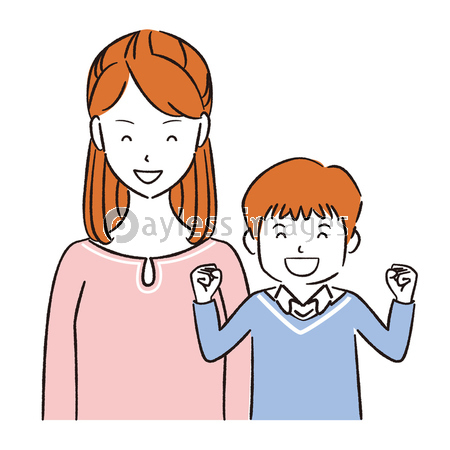 手書き線画カラーイラスト ママと子供 女の子ガッツポーズ 商用利用可能な写真素材 イラスト素材ならストックフォトの定額制ペイレスイメージズ