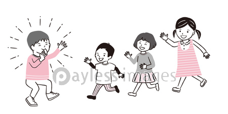 手書き線画カラーイラスト 保育園児 幼稚園児 男の子女の子 ストックフォトの定額制ペイレスイメージズ
