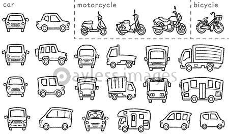 車とバイクと自転車のアイコンセット 手書き風線画 上弦分類バージョン 商用利用可能な写真素材 イラスト 素材ならストックフォトの定額制ペイレスイメージズ