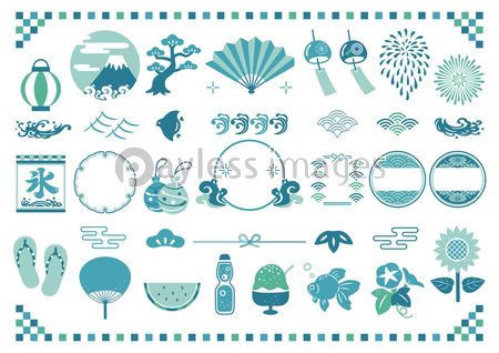 夏の和風素材と和柄フレーム 商用利用可能な写真素材 イラスト素材ならストックフォトの定額制ペイレスイメージズ