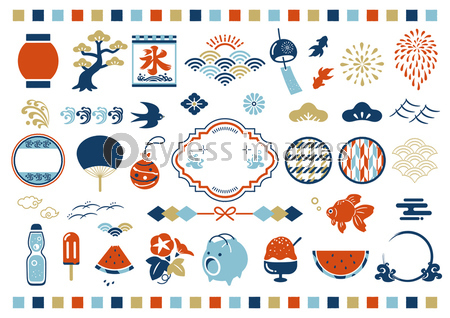 夏の和風素材と和柄フレーム 商用利用可能な写真素材 イラスト素材ならストックフォトの定額制ペイレスイメージズ