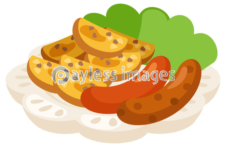 ウインナーとフライドポテトのイラスト_コ...