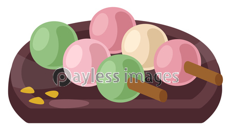 お皿に乗った三食団子のイラスト_コロンと...