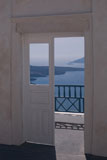 Ocean+view+through+doorway+in+Santorini+Greece