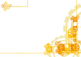Vector+illustration+of+a+modern+industrial+clockwork+pattern+background+in+yellow+and+orange+with+sample+logo+in+the+corner.