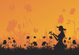 spring+silhouettes+of+a+girl+and+bird%2C+vector+illustration
