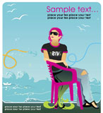 Vector+girl+sitting+in+the+chair+on+wave+background.+To+see+similar+illustrations%2C+please+visit+my+gallery