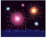 New+Year+in+the+city+celebrated+with+fireworks.+Vector+illustration.