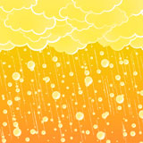 Vector+illustration+of+a+stylized+summer+showering+weather+with+detailed+rain+drops+and+beautiful+orange+sky.