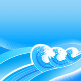 Vector+illustration+of+three+stylized+retro+waves+with+lined+artwork+patterns+flowing.+Blue+and+cyan.
