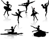 Black+silhouettes+of+ballerinas+and+dancer+in+movement+on+a+white+background
