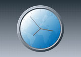 Vector+illustration+of+a+glossy+glass+clock+with+world+map+background.