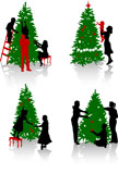 Silhouettes+of+the+people+decorating+a+Christmas+tree.