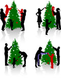 Silhouettes+of+the+people+decorating+a+Christmas+tree.