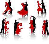 Silhouettes+of+the+pairs+dancing+ballroom+dances.+A+waltz%2C+a+tango%2C+a+foxtrot.