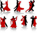 Silhouettes+of+the+pairs+dancing+ballroom+dances.+A+waltz%2C+a+tango%2C+a+foxtrot.