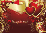 Pair+of+hearts+on+a+red+background+in+an+environment+of+a+vegetative+ornament+and+cupids