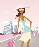 Stylish+tourist+girl+is+going+on+vacation+trip.+Vector+Illustration.+