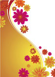 Illustrated+floral+background+with+colorful+flowers+on+a+orange+gradient