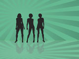 Three+sexy+ladies+dancing+on+a+green+background