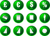 Twelve+green+illustrated+buttons+with+financial+information+on+them